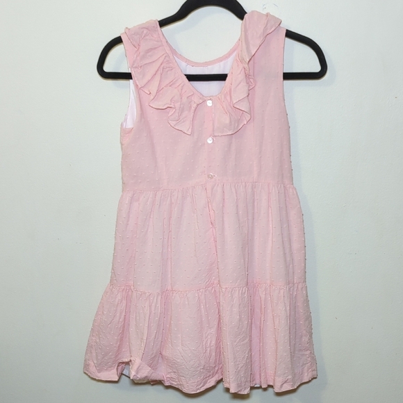 Luli & Me Light Pink Sleeveless Tiered Dress Ruffle Collar + Swiss Dots Size 12 - Picture 6 of 7